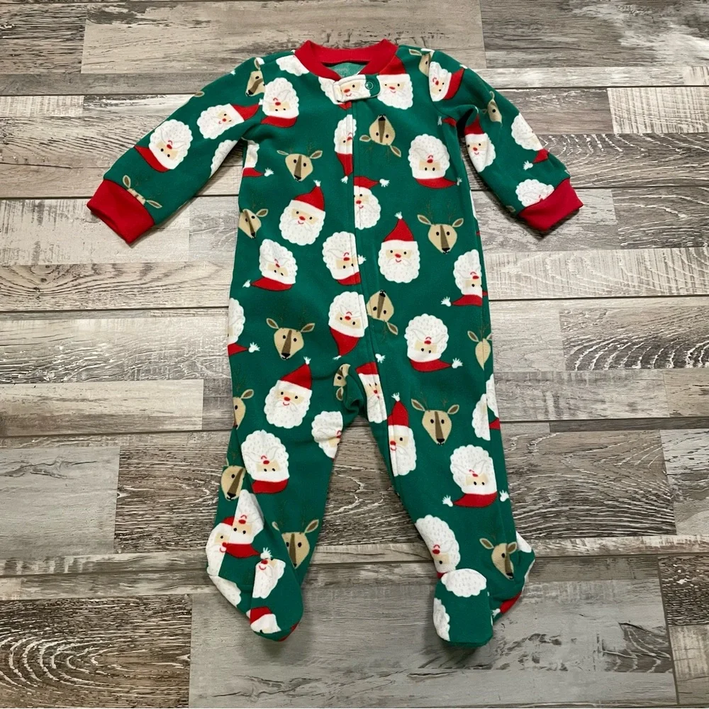 Carter's Fleece Sleeper Pajamas 9 Months Christmas Print